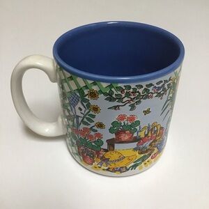 Gardening Shed Coffee Mug Tea Cup Wrap Graphic Floral Desk 1996 Vintage Korea